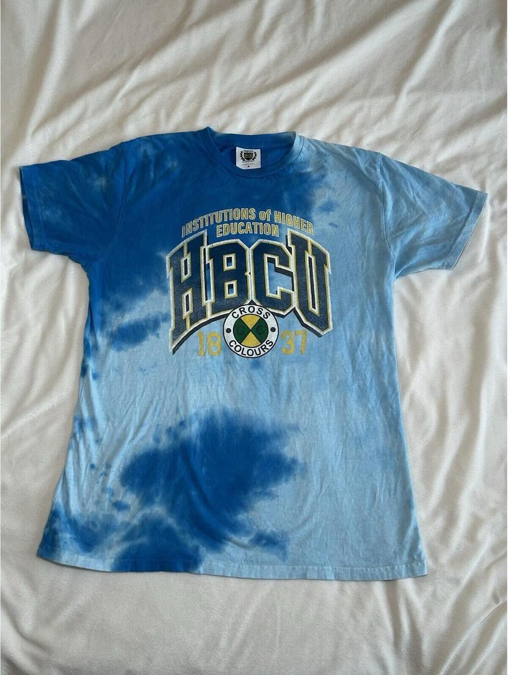 Vintage HBCU Cross Colours T Shirt Blue Tie Dye Size M Fast Shipping